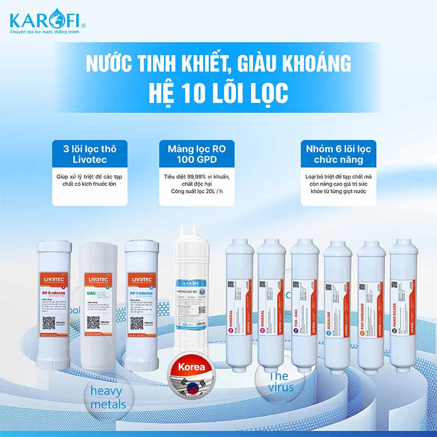 Máy lọc nước nóng lạnh Karofi Livotec 629
