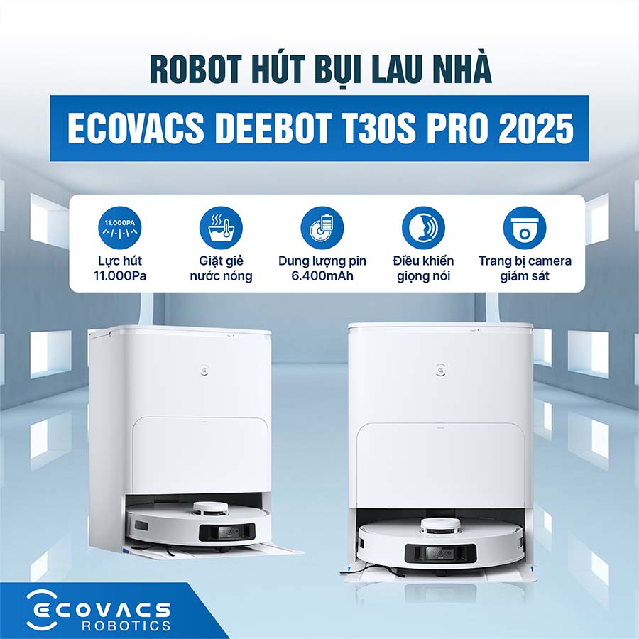 Robot hút bụi lau nhà Ecovacs Deebot T30S Pro 2025