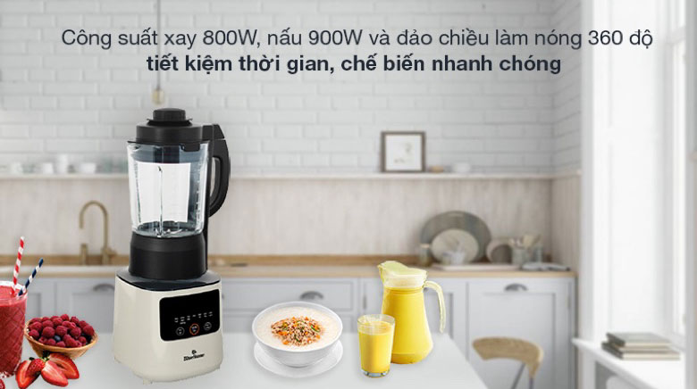 Công suất xay 800 và nấu 900 và đảo chiều làm nóng 360 độ
