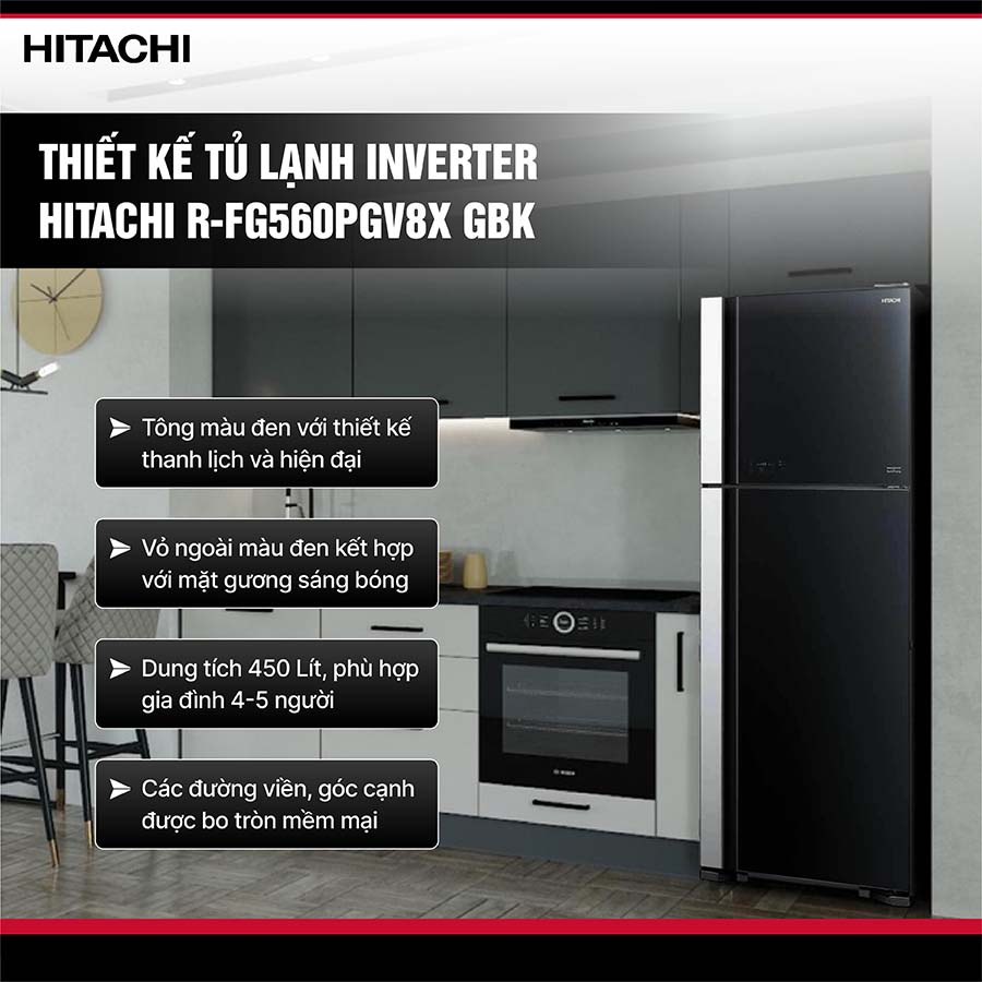 Tủ lạnh Hitachi Inverter 450 lít R-FG560PGV8X GBK