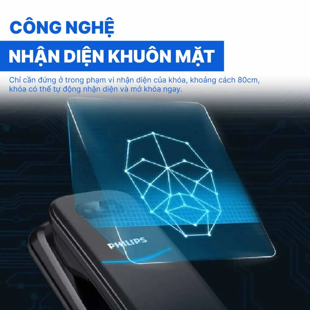 Khóa điện tử nhận diện khuôn mặt Philips DDL702-8HWS