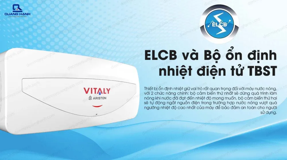 Máy nước nóng Ariston VITALY 20 SLIM 2.5 FE tích hợp hệ thống an toàn đồng bộ TSS