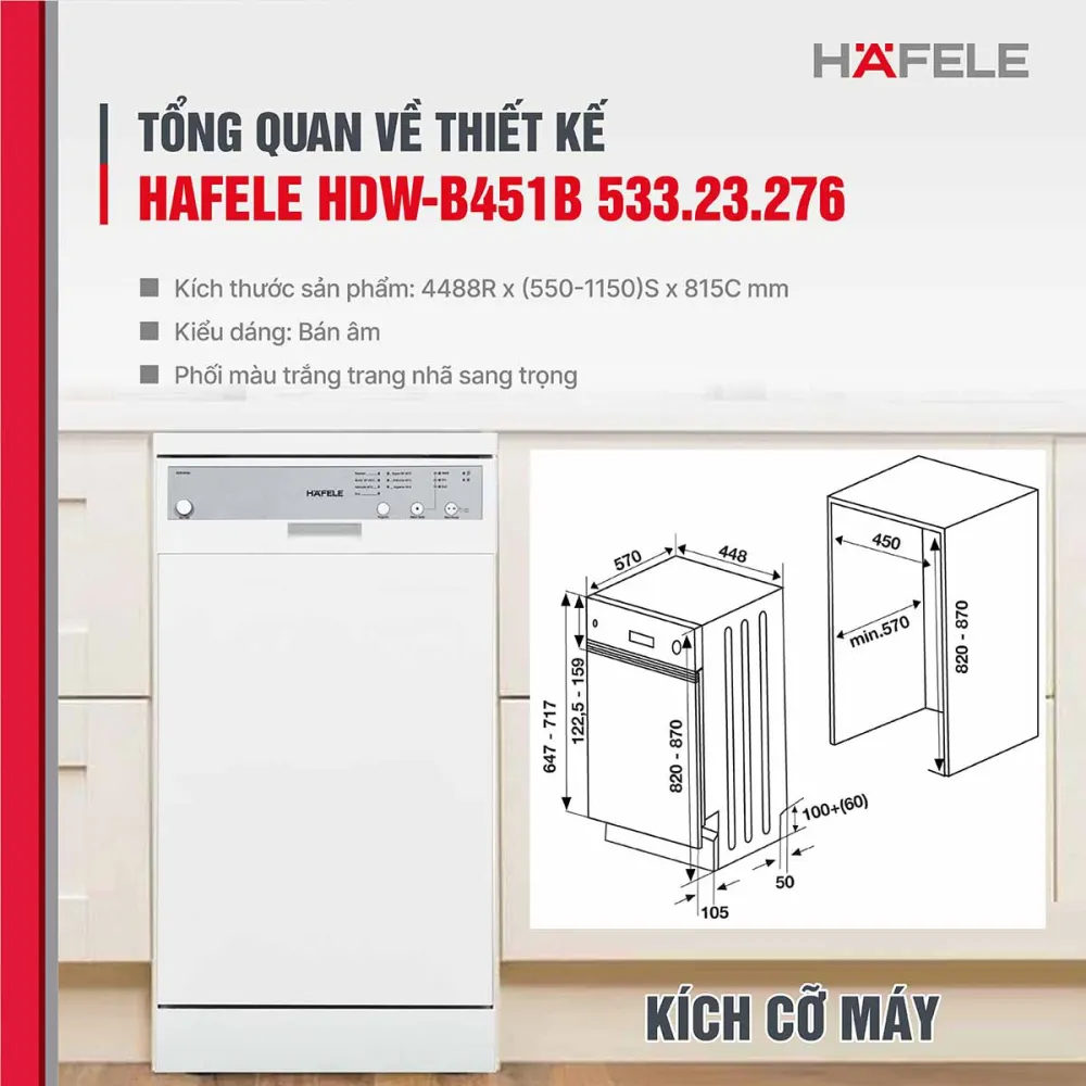 Đánh giá tổng quan máy rửa bát Hafele HDW-B451B 533.23.276