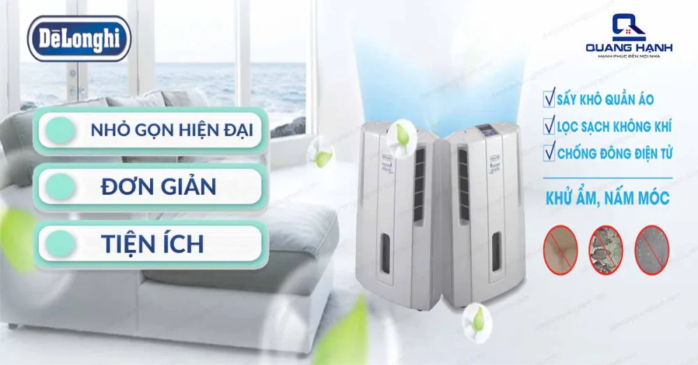 Máy hút ẩm DELONGHI DES12 nhỏ gọn hiện đại, đơn giản, tiện ích
