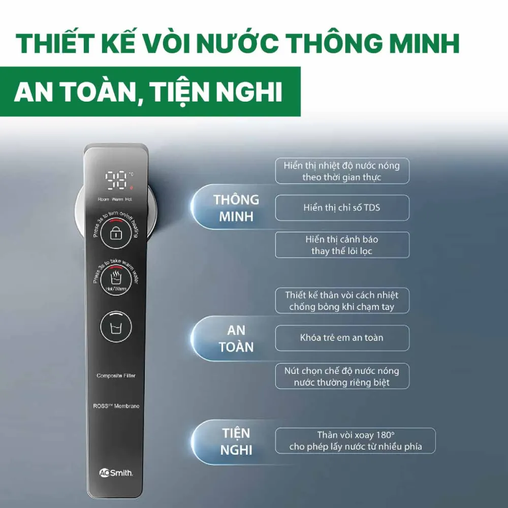 Máy lọc nước A. O. Smith ROSS™ LUX-AOU800HOT