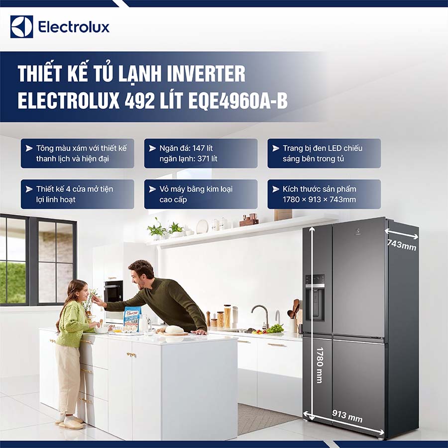 Tủ lạnh Electrolux Inverter 609 Lít EQE6879A-B