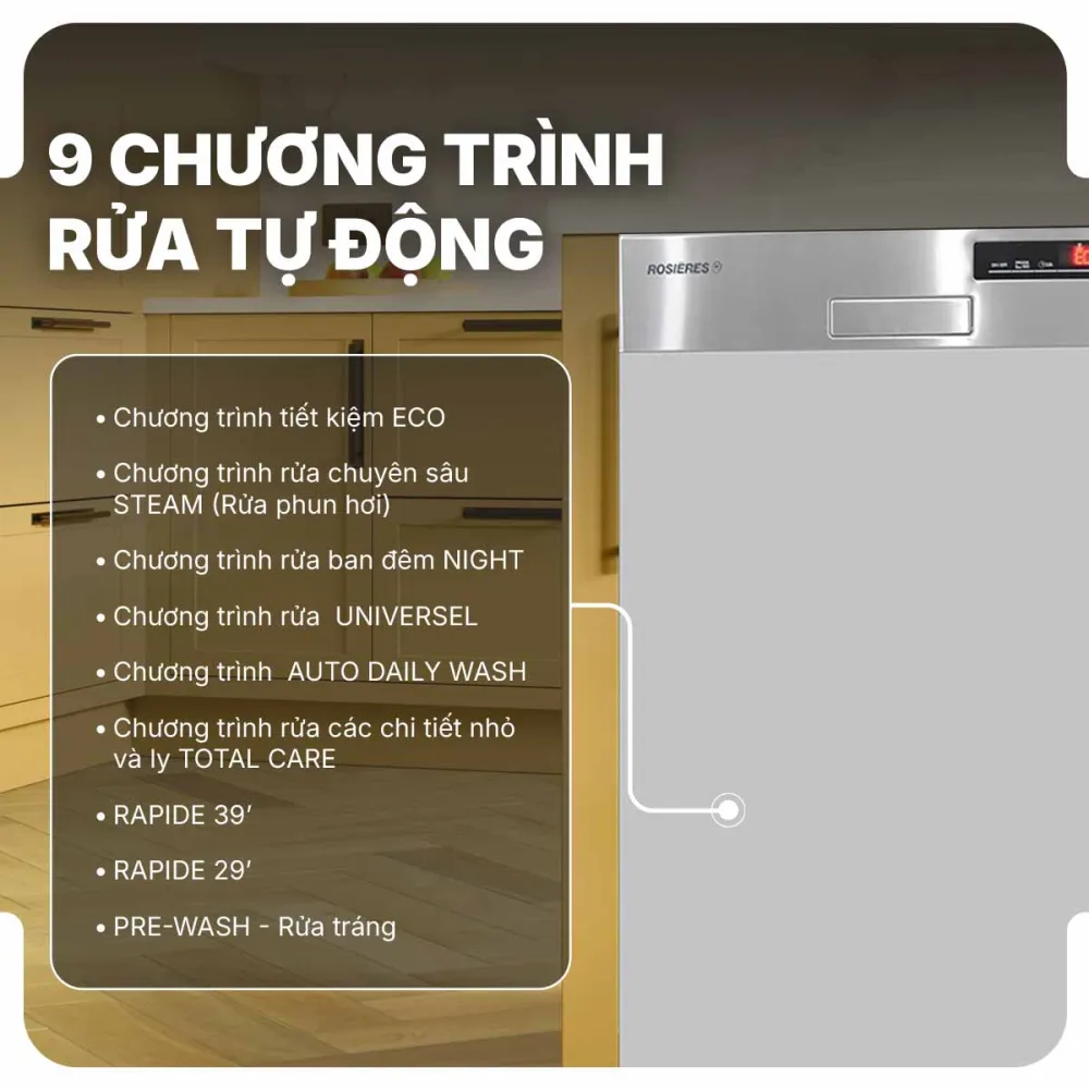 5 chu trình rửa thường, 4 chu trình rửa nâng cao linh hoạt