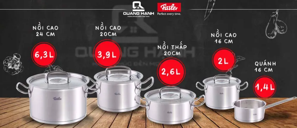 Bộ nồi inox cao cấp Fissler Original Pro 5 món (nắp inox)