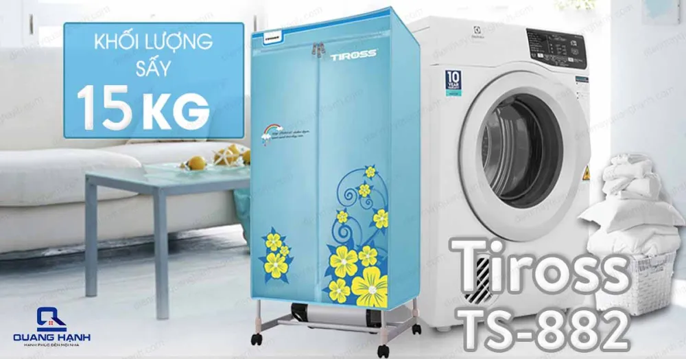 Máy sấy quần áo Tiross TS882 có khối lượng sấy lớn, lên đến 15kg