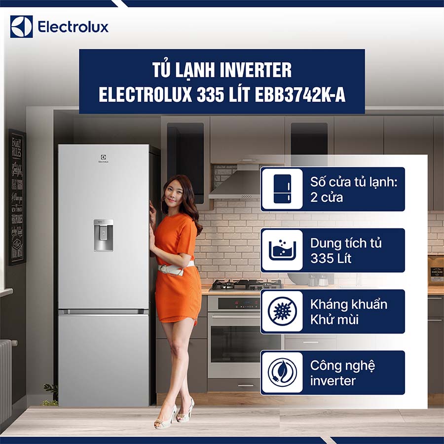 Tủ lạnh Electrolux Inverter 335 lít EBB3742K-A