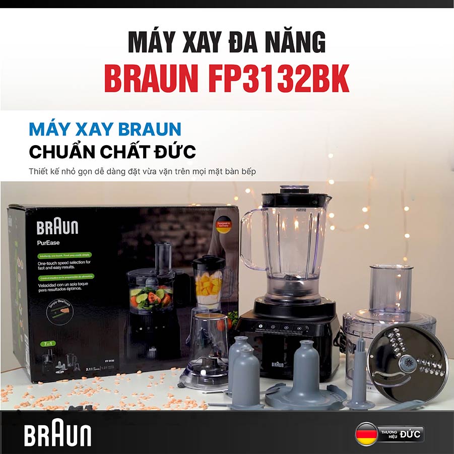Máy xay đa năng Braun FP3132BK thiết kế nhỏ gọn, hiện đại