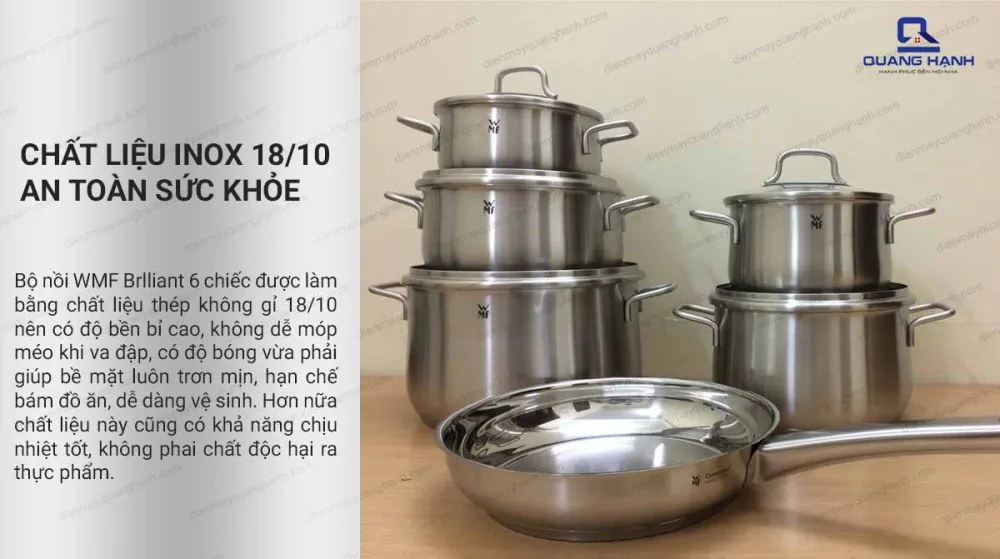 Bộ nồi WMF Brilliant 6 chiếc được làm bằng chất liệu thép không gỉ 18/10