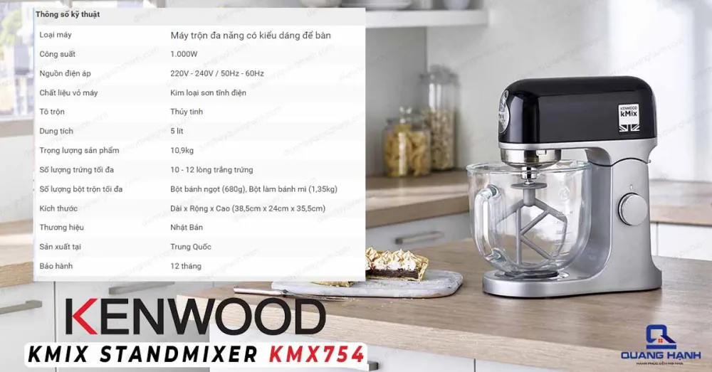 Thông số kỹ thuật của Máy trộn đa năng Kenwood KMX 754.