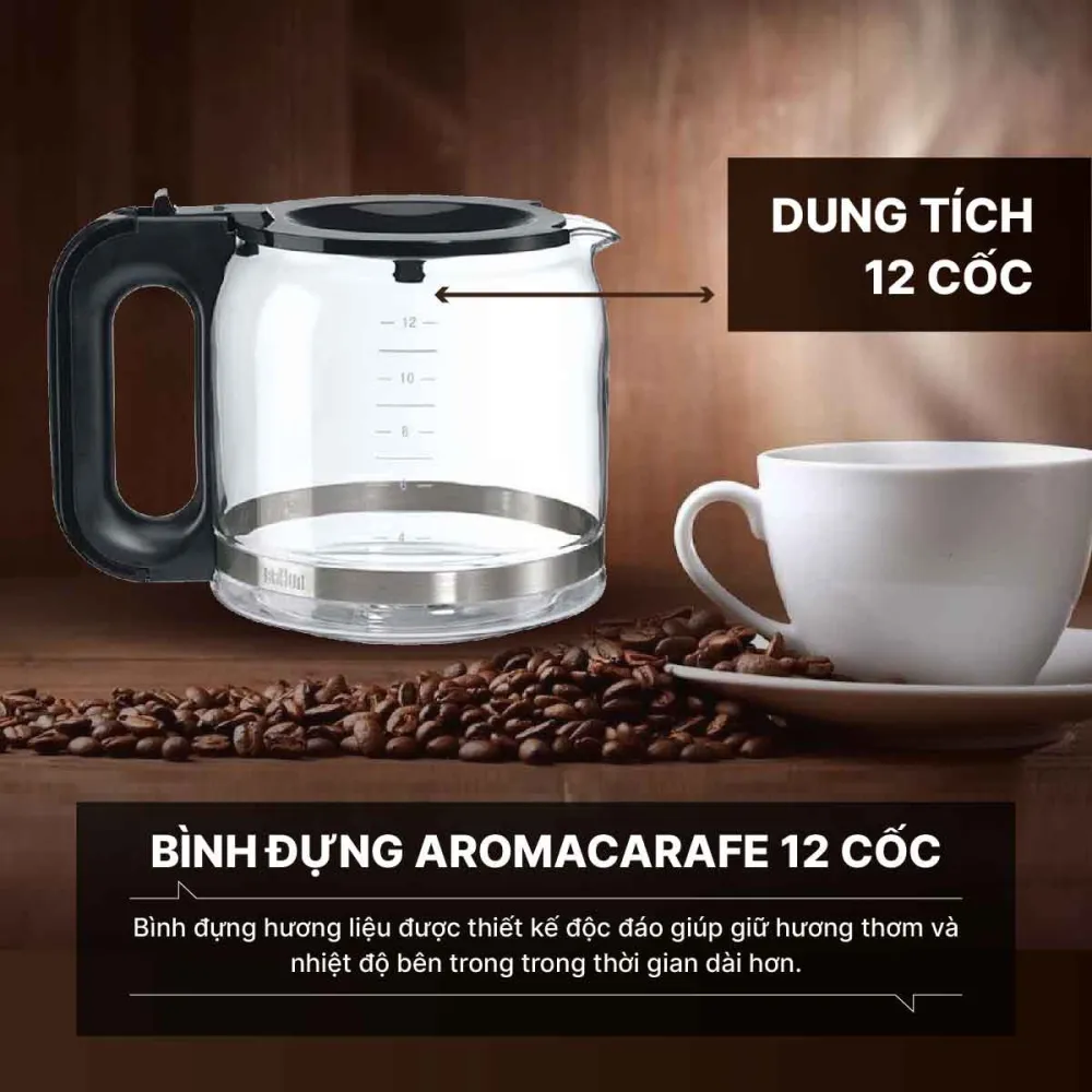 Braun KF7120BK sở hữu bình đựng AromaCarafe có khả năng chịu nhiệt