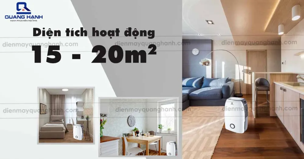 Diện tích hoạt động của máy hút ẩm Electrolux EDH16SDAW tối đa là 20m2