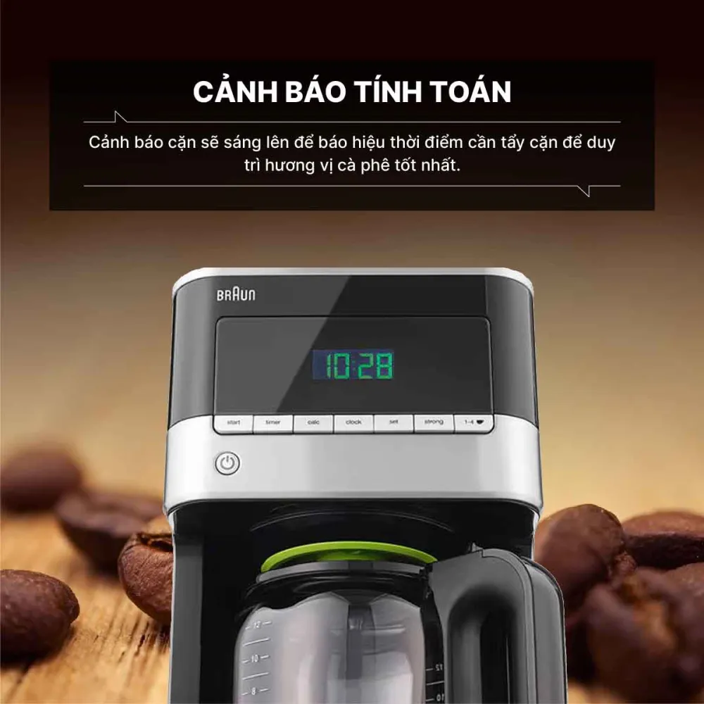 Máy pha cà phê Braun KF7120BK cảnh báo tẩy cặn tiện lợi