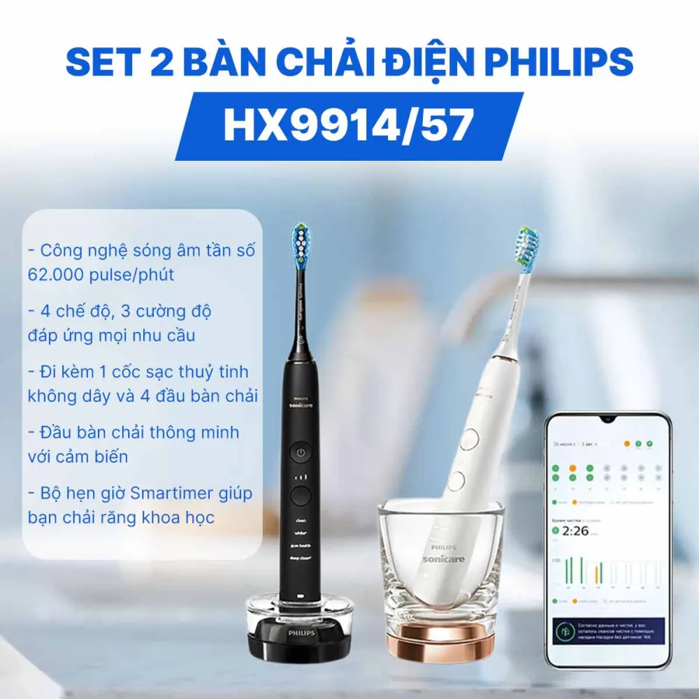 Set 2 bàn chải điện Philips HX9914/57