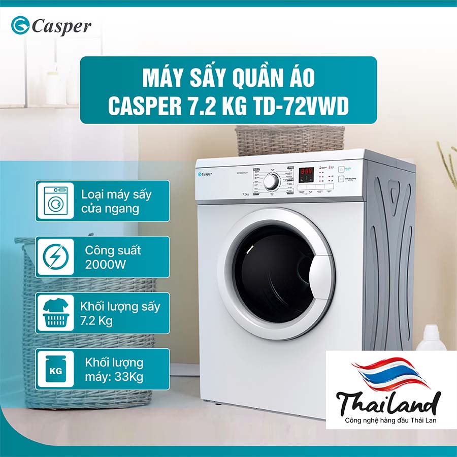 Máy sấy quần áo Casper 7.2 kg TD-72VWD
