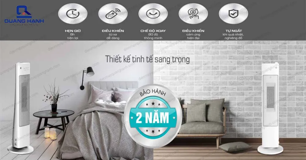 Máy sưởi tháp Korihome EHK-368 thiết kế nhỏ gọn, sang trọng và tinh tế.