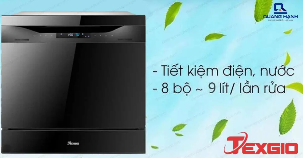 Máy rửa chén bát 8 bộ Texgio H595DT08B hoạt động rất tiết kiệm điện, nước