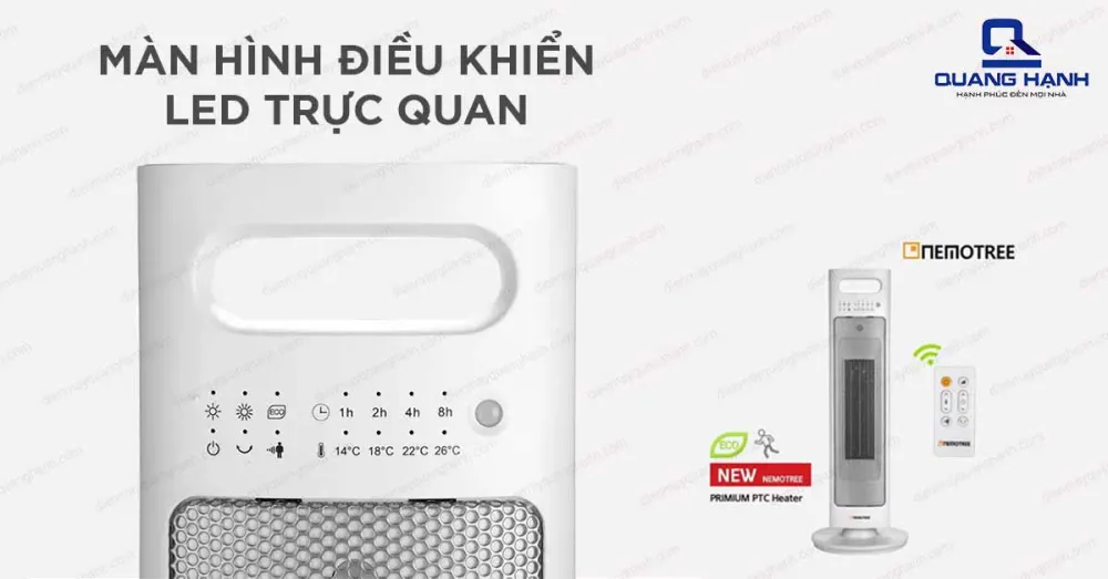 Quạt sưởi gốm Nemotree trang bị màn hình điều khiển led trực quan rất hiện đại, công nghê nổi bật mà nó được trang bị chính là lý do rất nhiều người dùng lựa chọn.