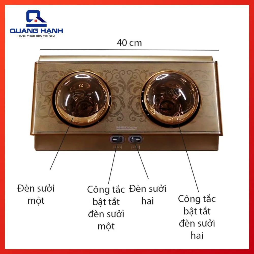Đèn sưởi nhà tắm Heizen HE- 2B 2 bóng