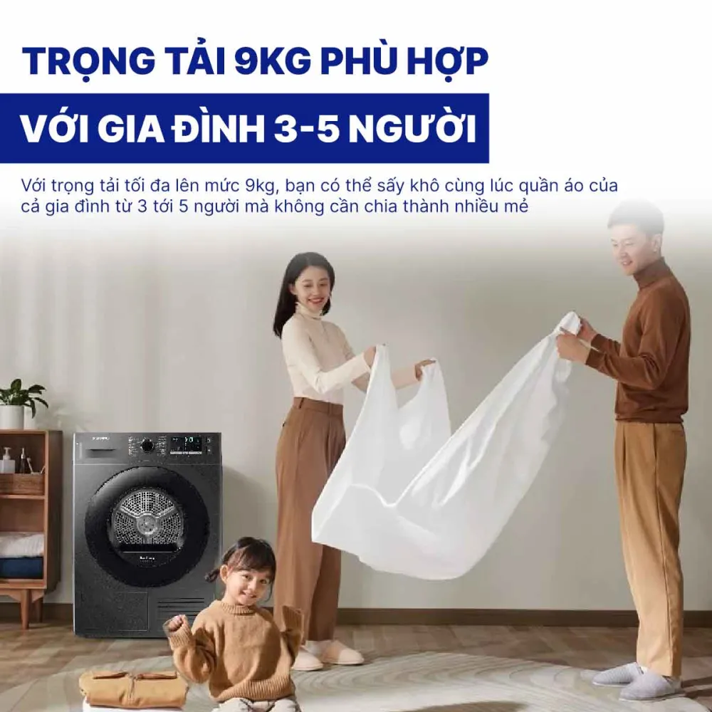 Máy sấy bơm nhiệt Samsung Inverter 9 kg DV90TA240AX/SV