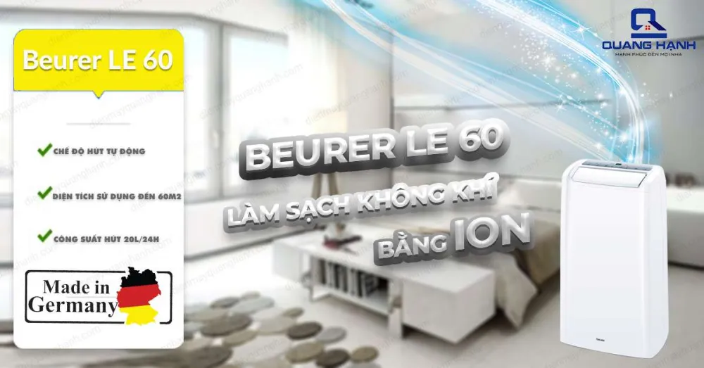 Máy hút ẩm Beurer LE 60 có công suất mạnh mẽ 20l/24h, nên hoạt động rất nhanh và chính xác cùng diện tích sử dụng lên đến 60m2