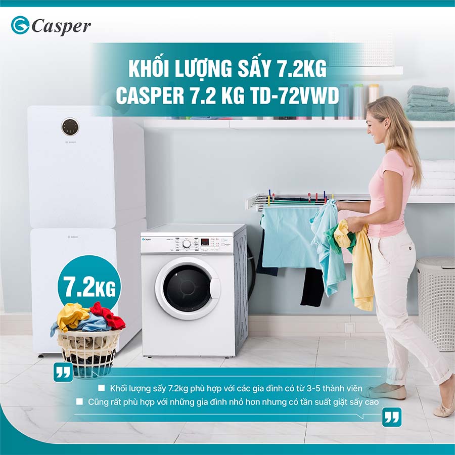 Máy sấy quần áo Casper 7.2 kg TD-72VWD