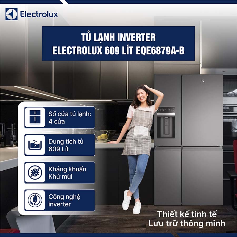 Tủ lạnh Electrolux Inverter 609 Lít EQE6879A-B