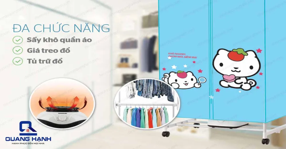 Máy sấy quần áo Sunhouse SHD2702 có đa chức năng sấy khô và giữ quần áo gia đình luôn thơm tho.