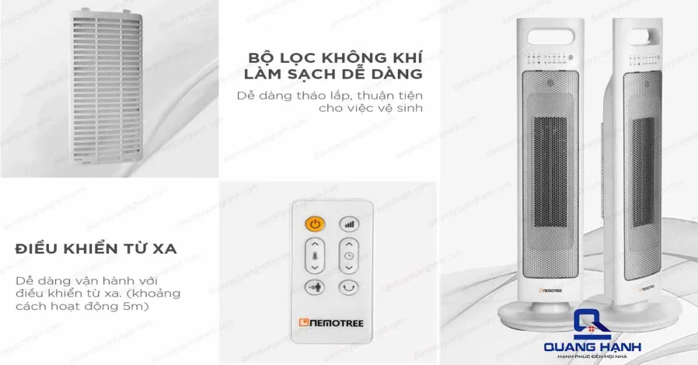 Quạt sưởi gốm Nemotree trang bị bộ lọc không khí nên không những sưởi ấm còn làm sạch không khí dễ dàng mang tới không gian ấm cúng và vô cùng sạch sẽ.