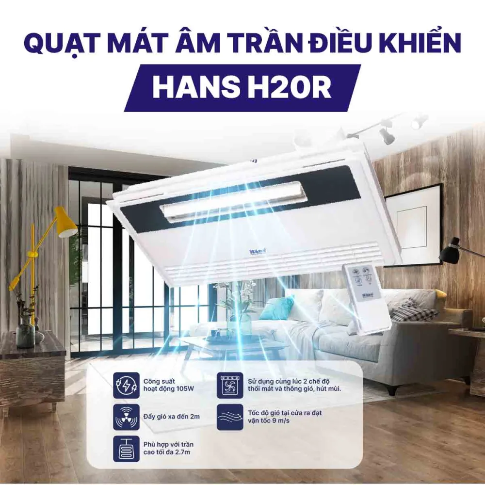 Quạt mát âm trần điều khiển Hans H20R