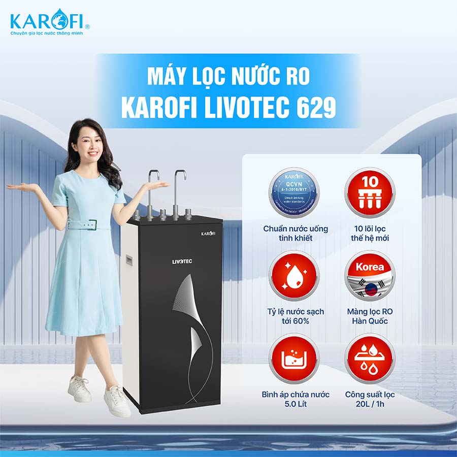 Máy lọc nước nóng lạnh Karofi Livotec 629