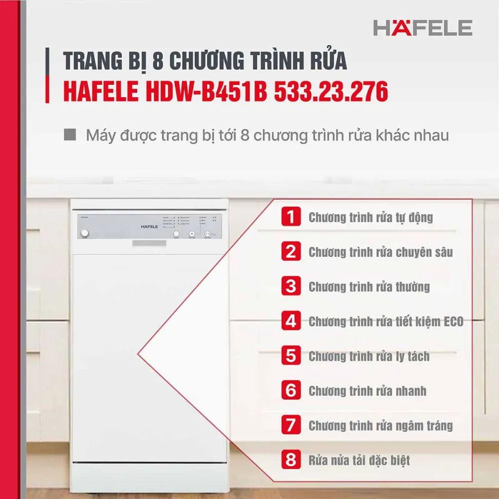 Dễ dàng sử dụng với 8 chương trình rửa