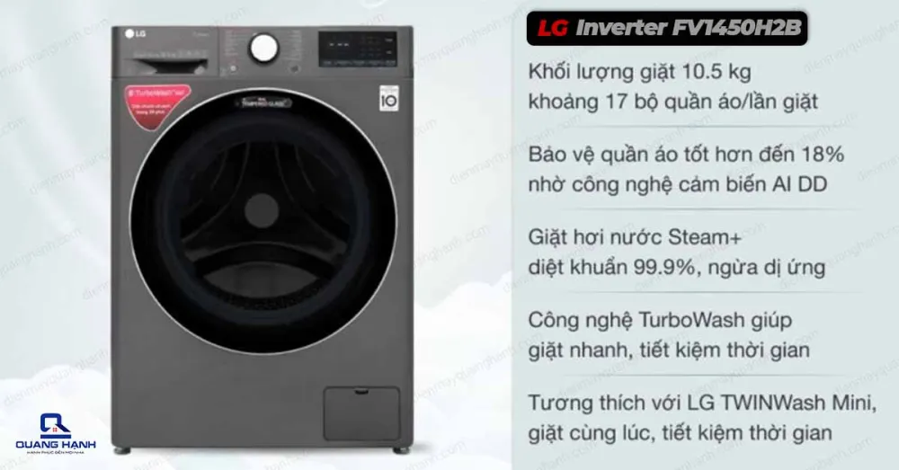 Máy giặt sấy LG Inverter 10.5 kg FV1450H2B