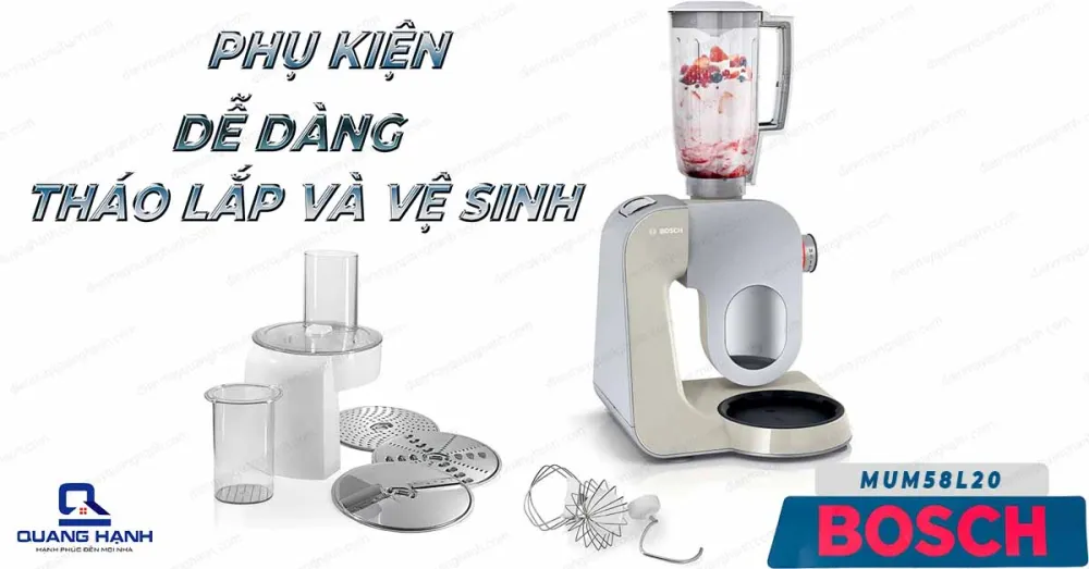 Máy trộn bột đa năng Bosch MUM58L20 có phụ kiễn dễ dàng tháo lắp và vệ sinh