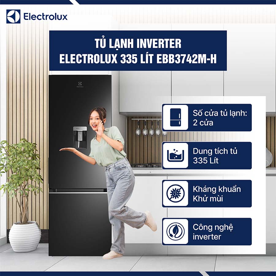 Tủ lạnh Electrolux Inverter 335 lít EBB3742M-H