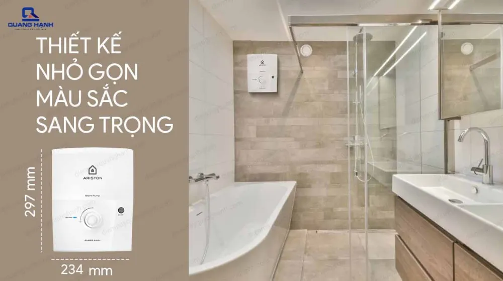 Máy nước nóng trực tiếp Ariston Aures Easy 4.5P có kiểu dáng hình vuông nhỏ gọn