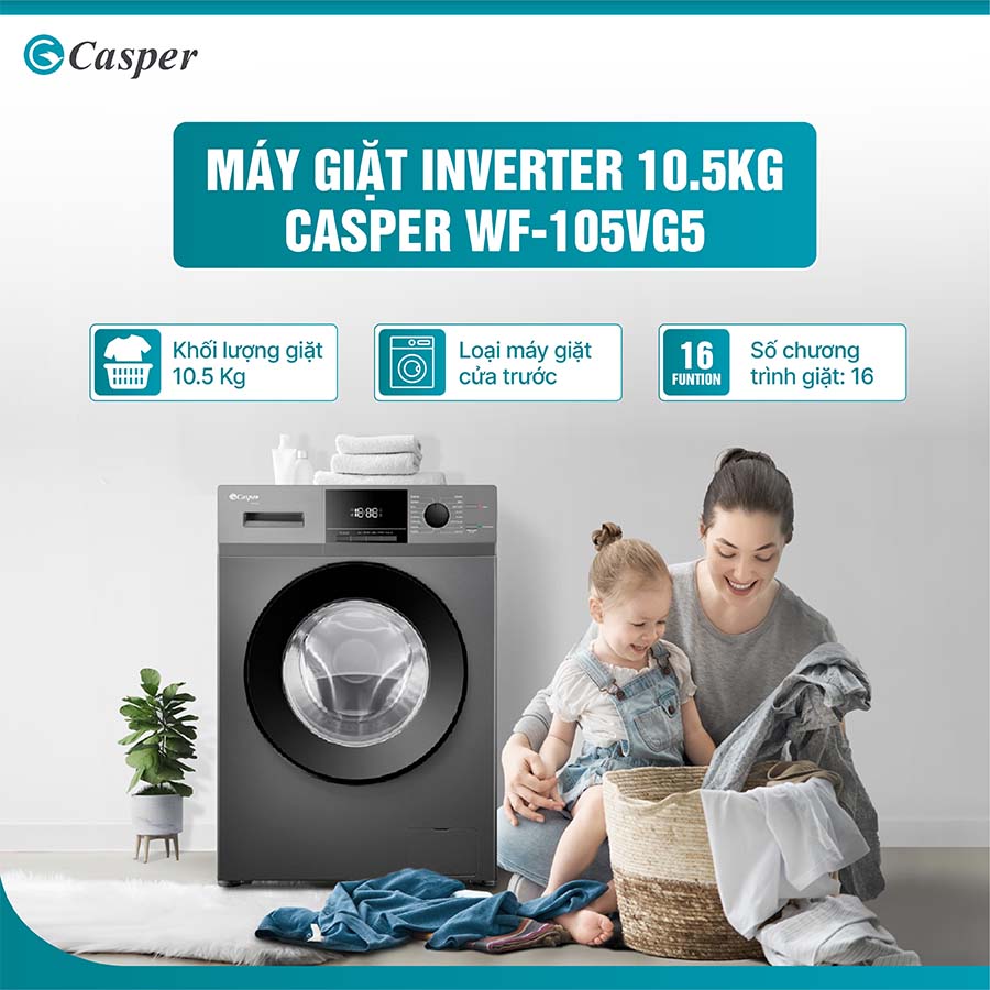 Máy giặt Casper Inverter 10.5Kg WF-105VG5