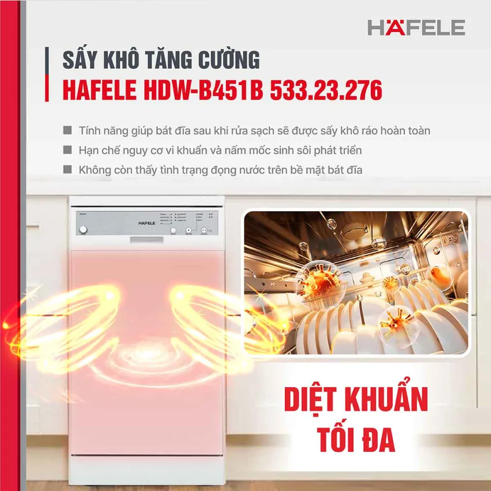 Sấy khô tăng cường máy rửa bát Hafele