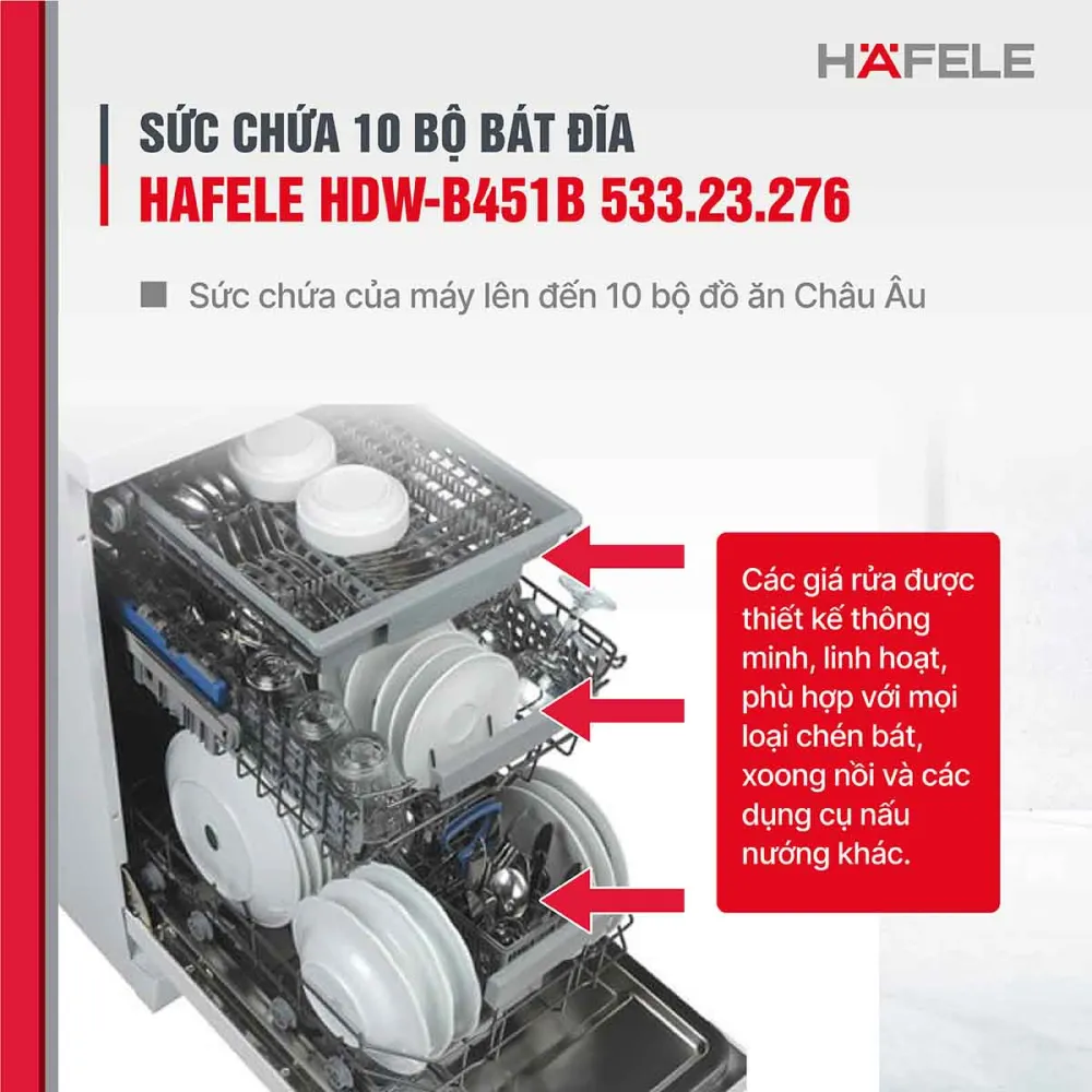 Máy rửa chén Hafele HDW-B451B 533.23.276 đạt tiêu chuẩn chất lượng châu Âu