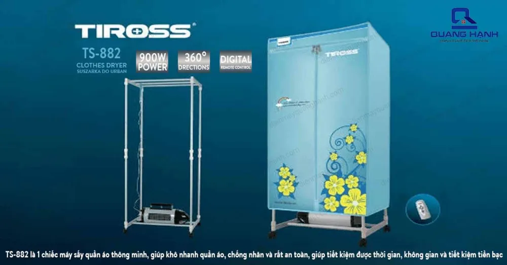 Máy sấy quần áo Tiross TS882 là máy sấy quần áo có công nghệ vượt trội đến từ ba lan.