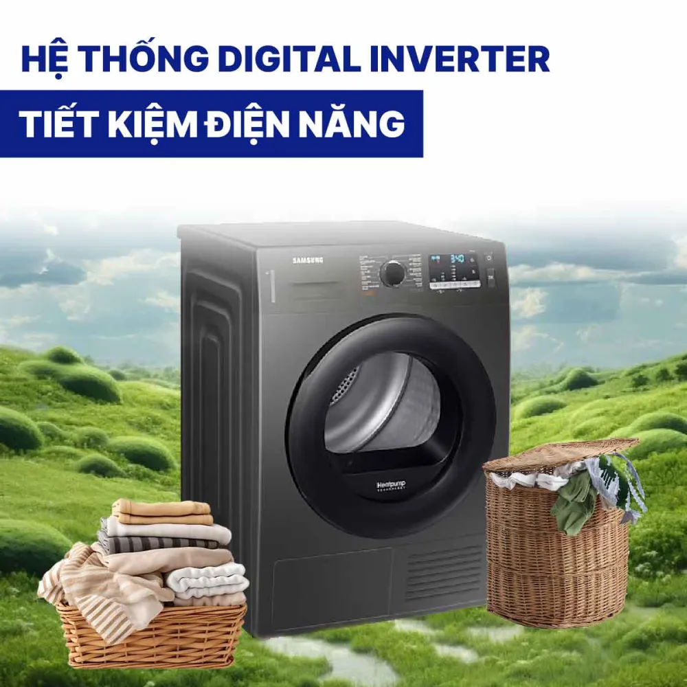 Máy sấy bơm nhiệt Samsung Inverter 9 kg DV90TA240AX/SV