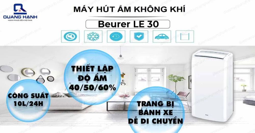 Máy hút ẩm Beurer LE 30 có công suất mạnh mẽ cho ra hiệu suất hút cao và nhanh