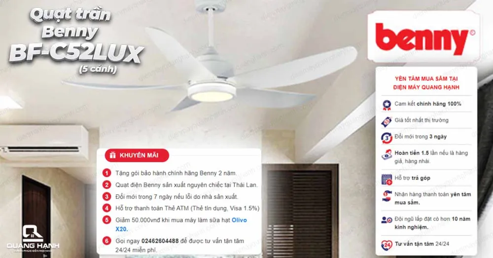 Quạt trần Benny BF-C52LUX đèn Led- màu trắng