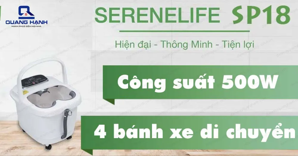 Bồn ngân chân massage hồng ngoại Serenelife SLFTSP18 có công suất 500W cùng 4 bánh xe giúp di chuyển dễ dàng.