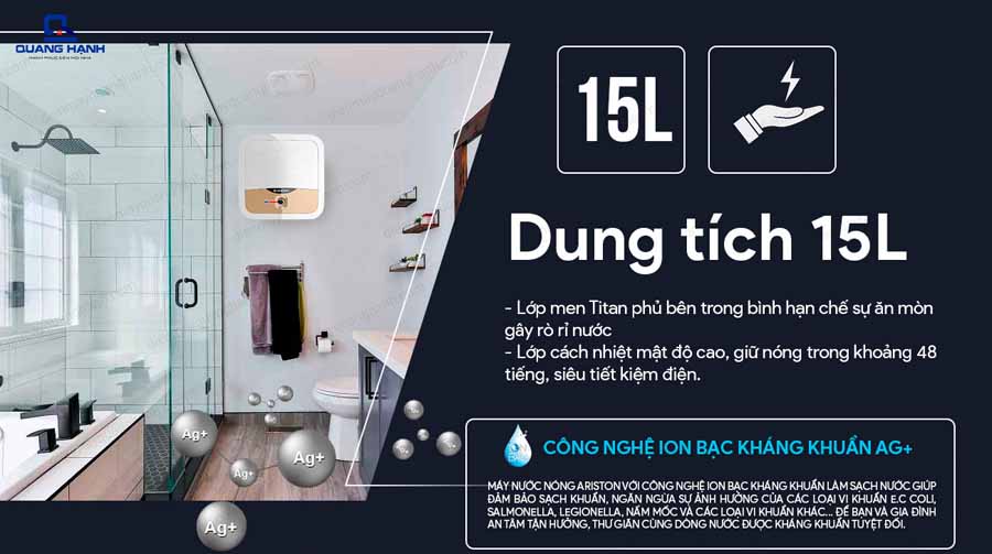 Máy nước nóng Ariston tích hợp công nghệ Ion Bạc Ag+ kháng khuẩn