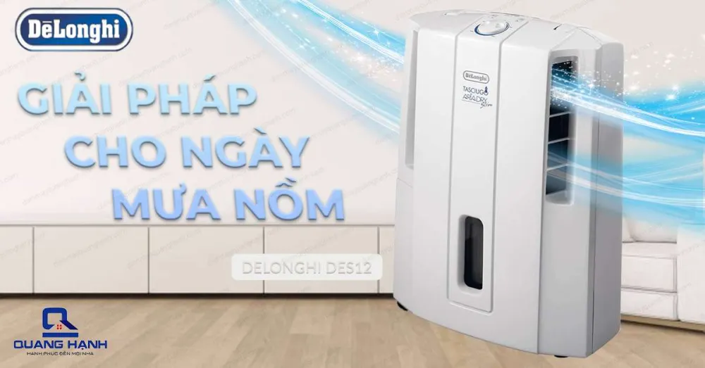 Máy hút ẩm DELONGHI DES12 giải pháp cho ngày mưa nồm