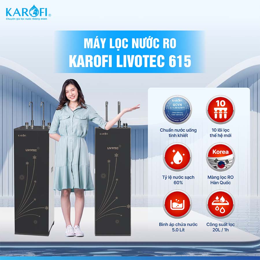Máy lọc nước nóng nguội Karofi Livotec 615